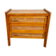 Modernist vintage chest of drawers in light chene has 3 drawers rattan top changing table
