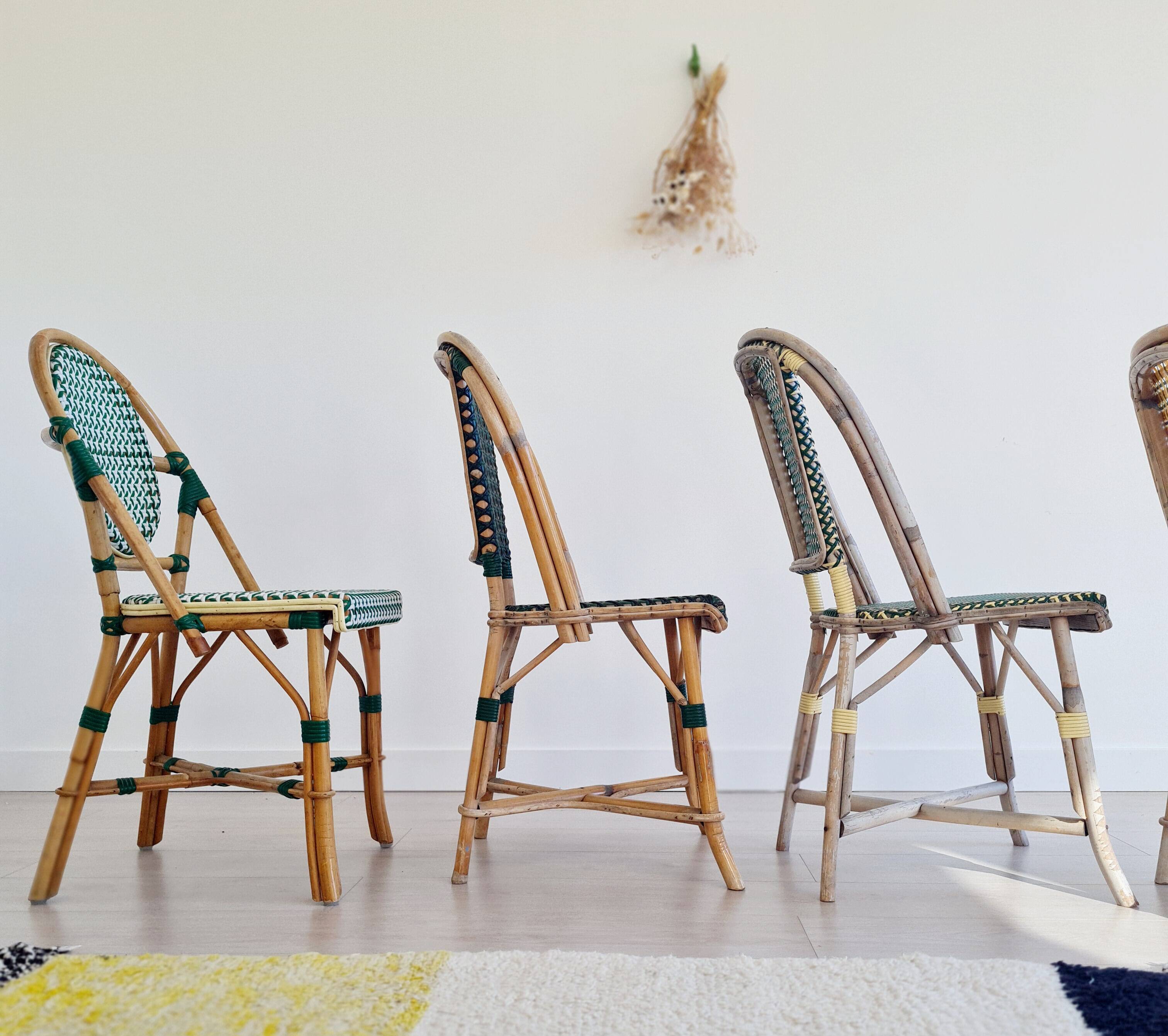 Chaises bistrot en rotin et scoubidou - vert