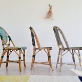 Rattan and scoubidou bistro chairs - green