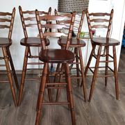 Set of 5 Solid Wood Bar Stools – Bistro / Country Chic Style