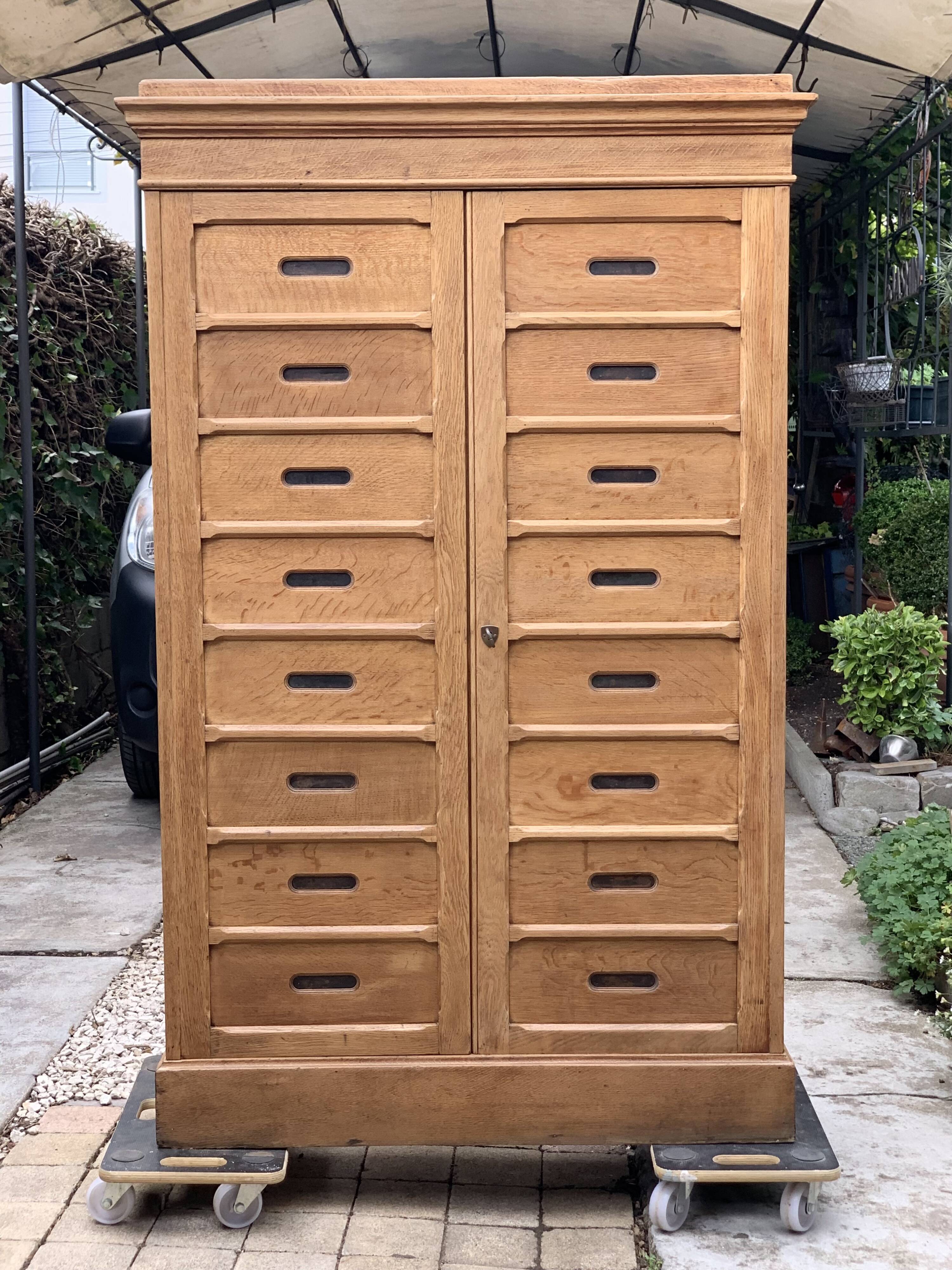 Solid raw oak notary cabinet, 1920