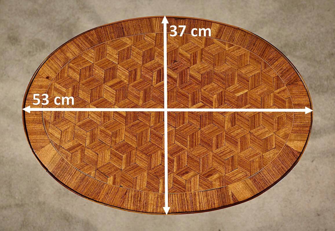 Small Marquetry Living Room Table, Louis XV / Louis XVI Transition style – 1920
