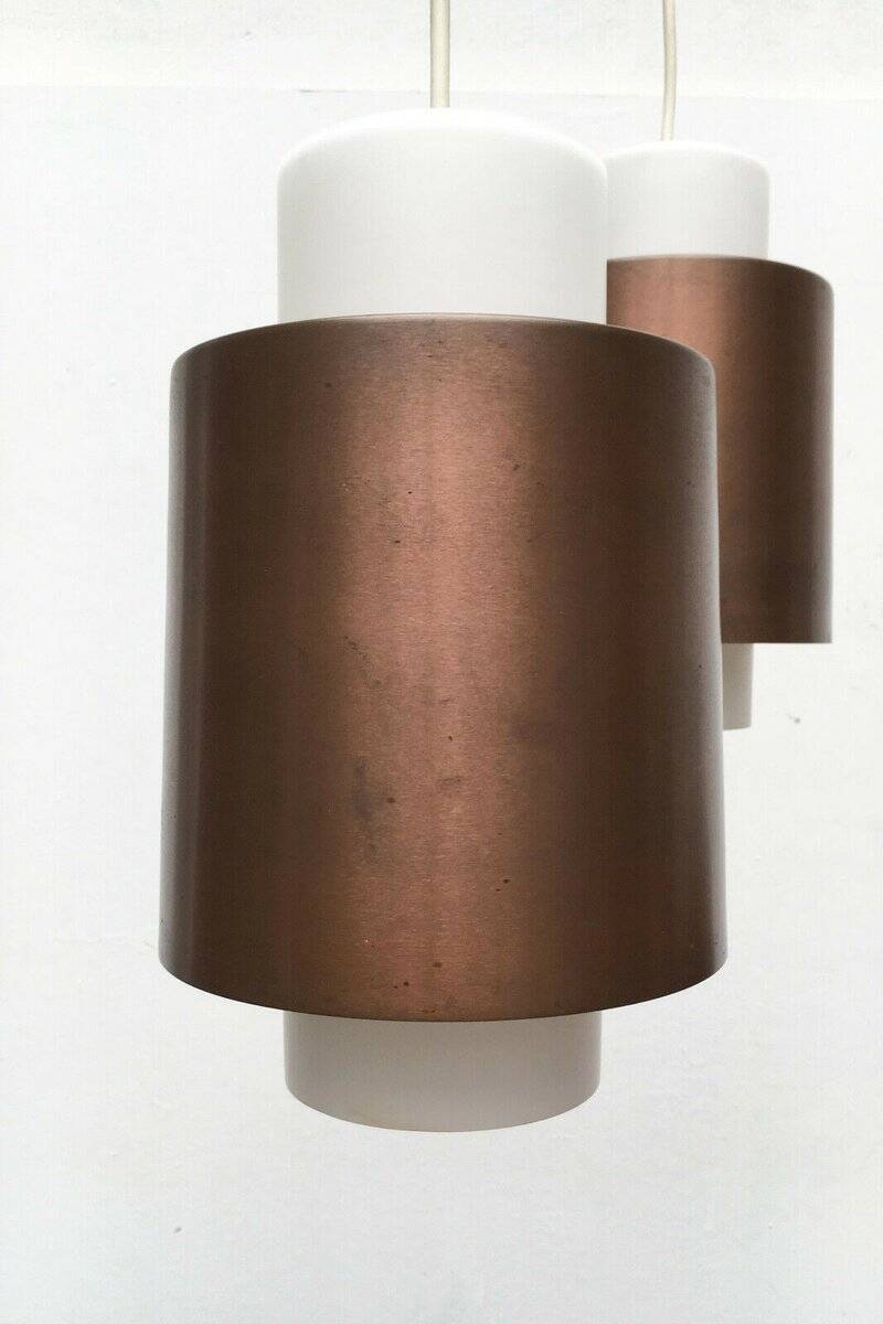 Triple cascade pendant lamp in copper and glass from the modern German space age of the mid-century by Staff, 1960s.