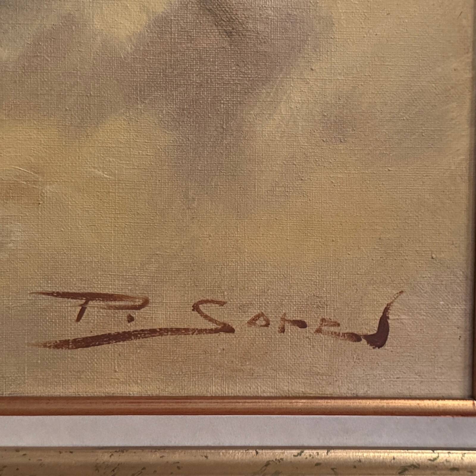 Oil on canvas still life with sunflowers by P. Sorrol 20th century