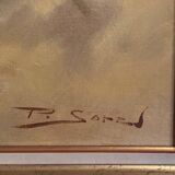 Oil on canvas still life with sunflowers by P. Sorrol 20th century