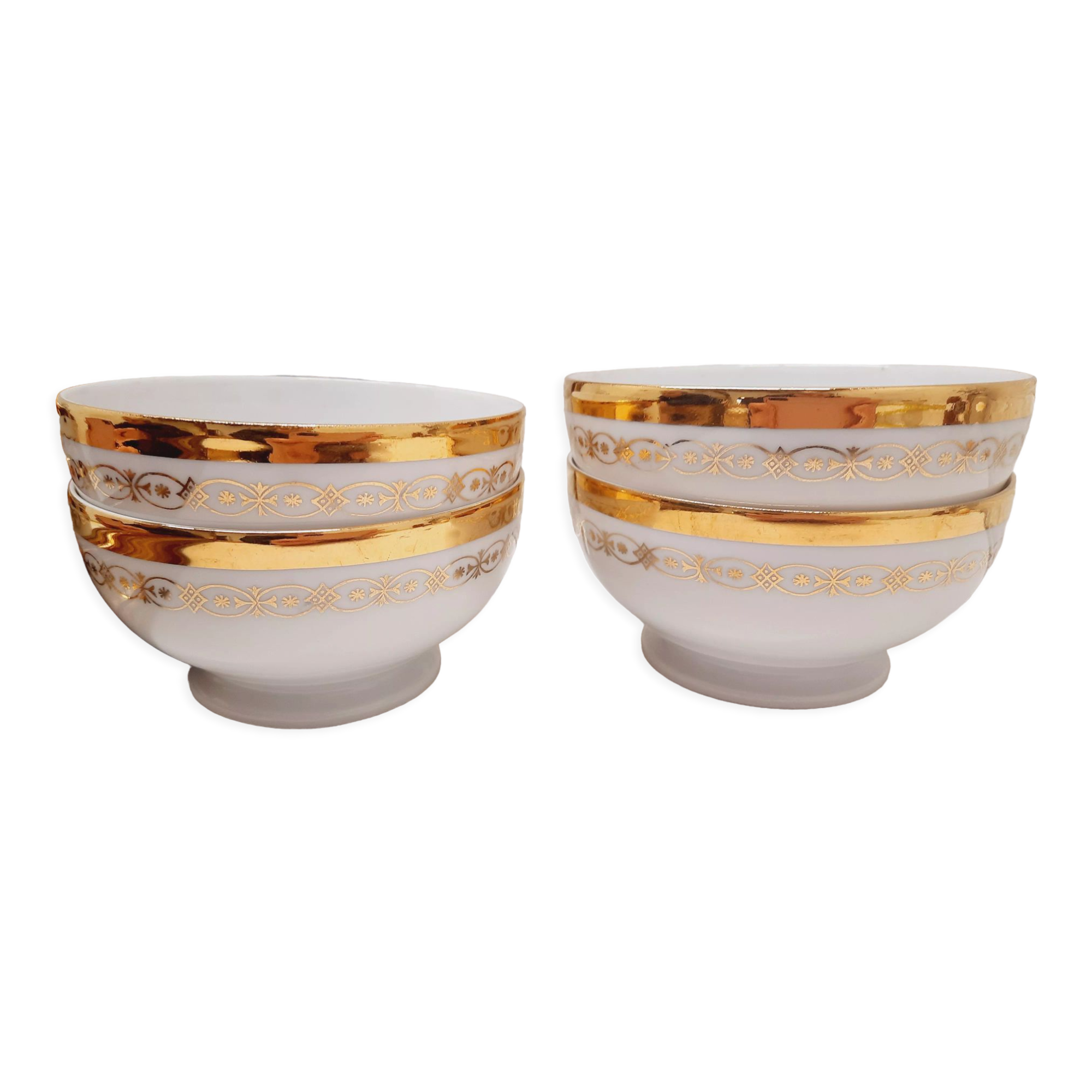 Set 4 bols porcelaine blanc et or