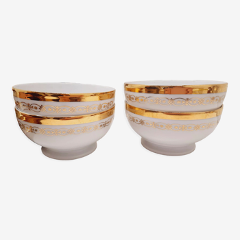 Set 4 white and gold porcelain bowls