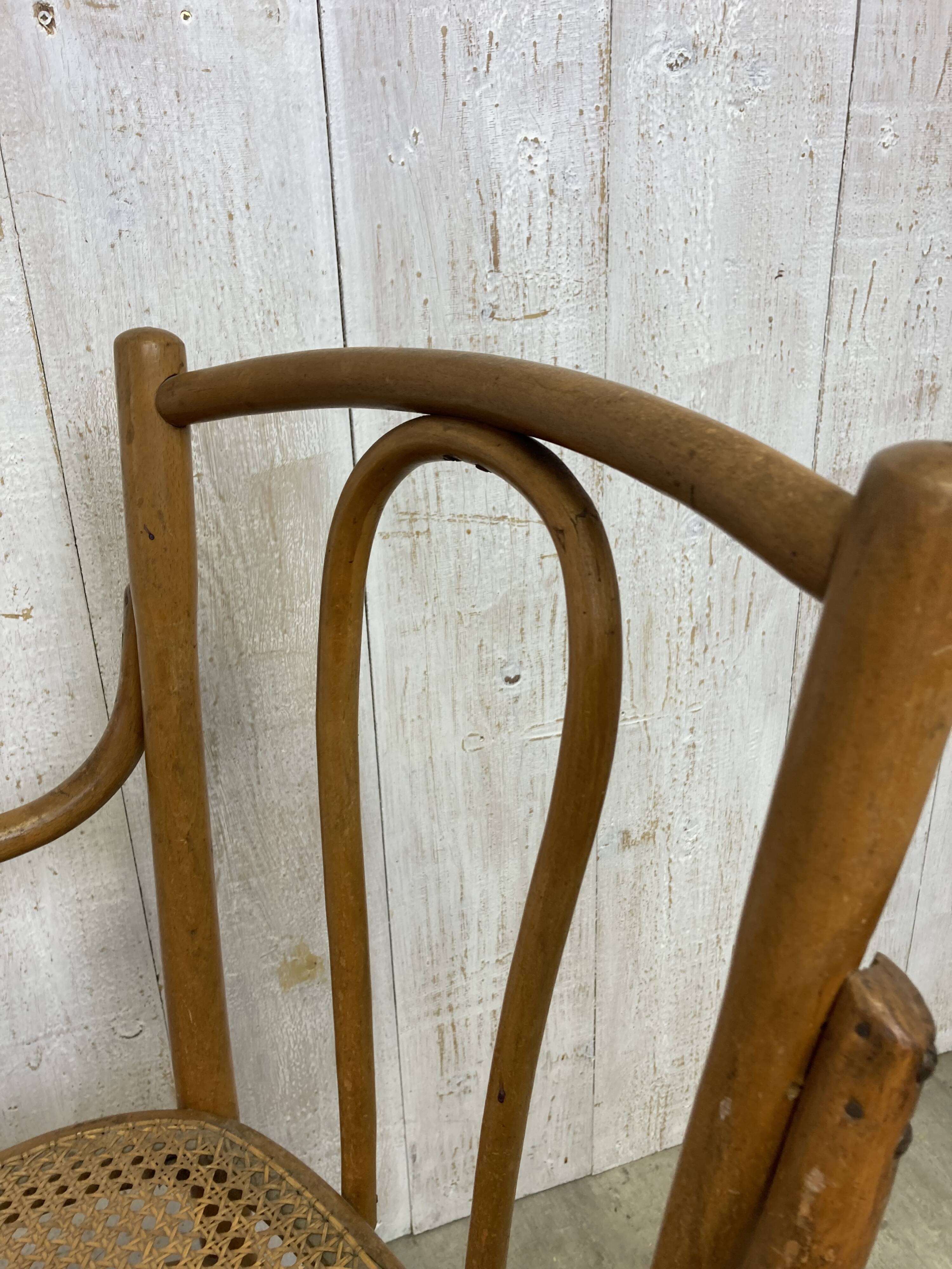 Curved wood and cane armchair