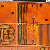 Table basse vintage en céramique – motif drakkar – design années 70