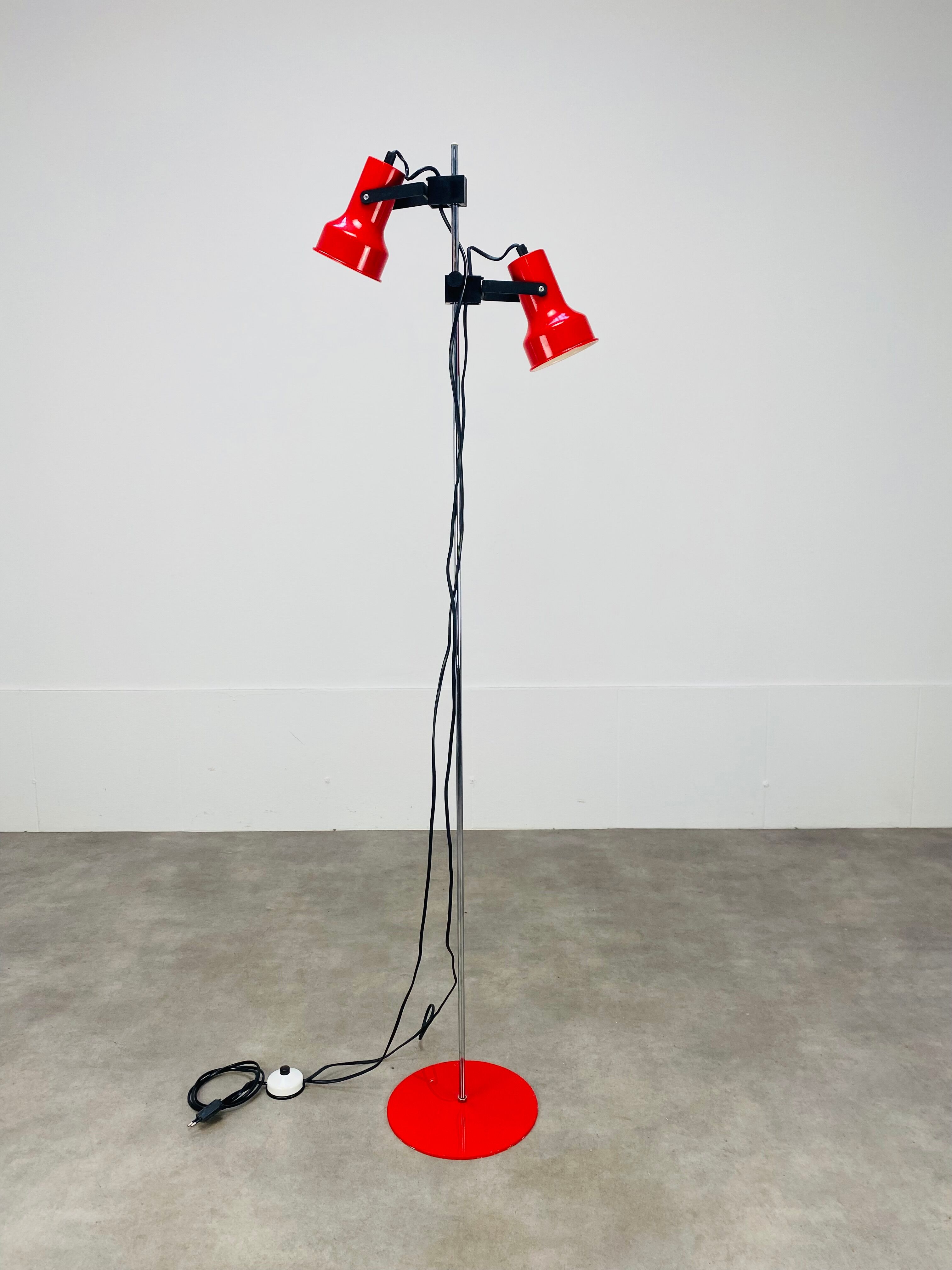 Floor lamp 2 spots red chrome stem SCE 1970