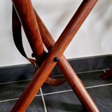 Set of teak and leather tripod stools