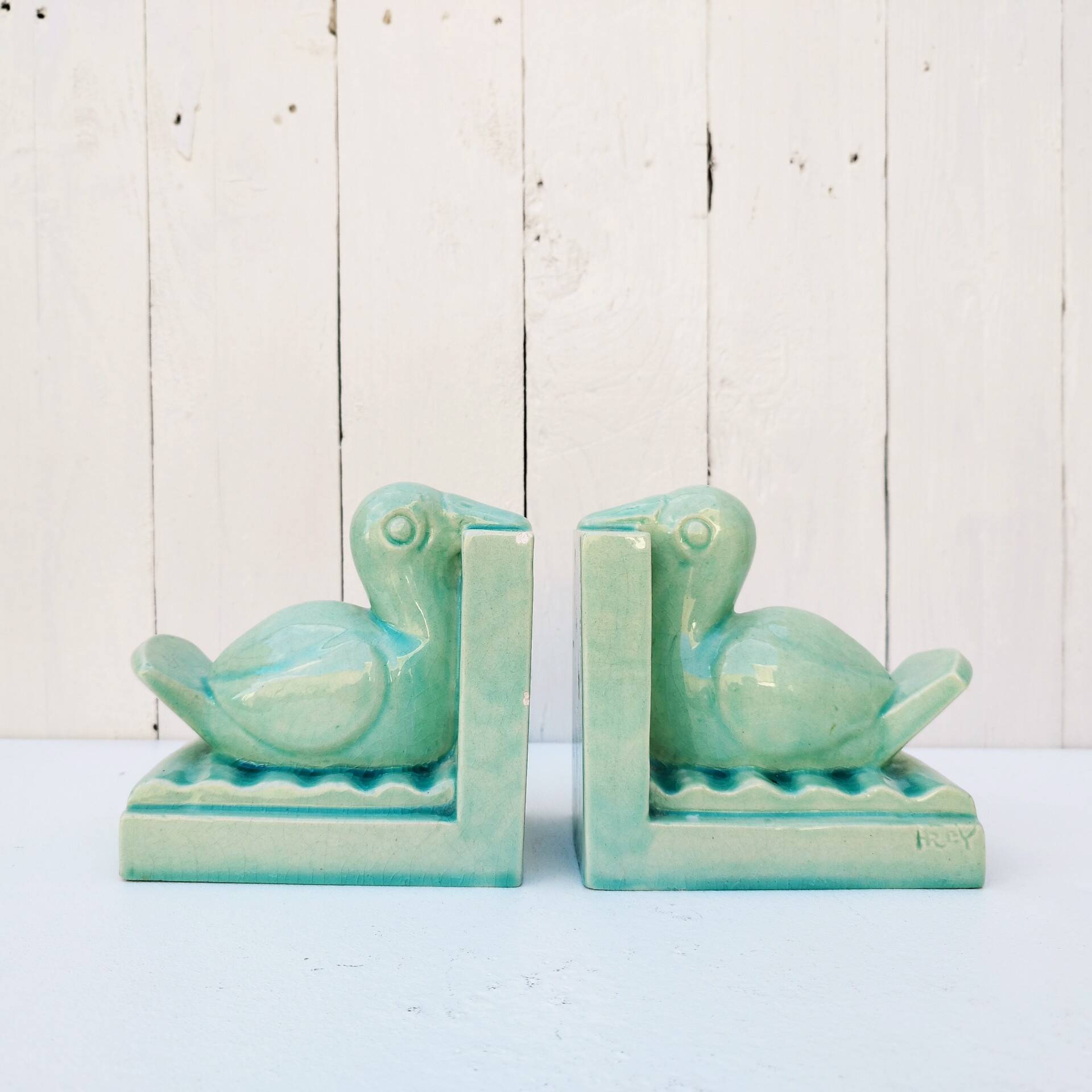 Art deco ceramic bookend Pelican birds