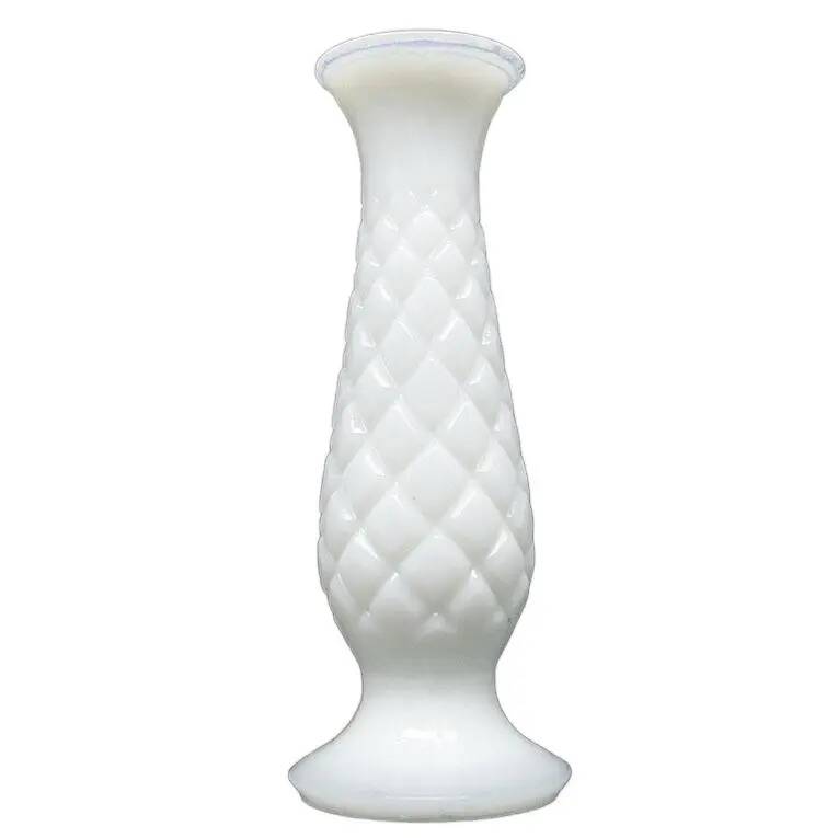 Latticino mid-century modern vase, white glass, Ząbkowice, Poland, 1970s