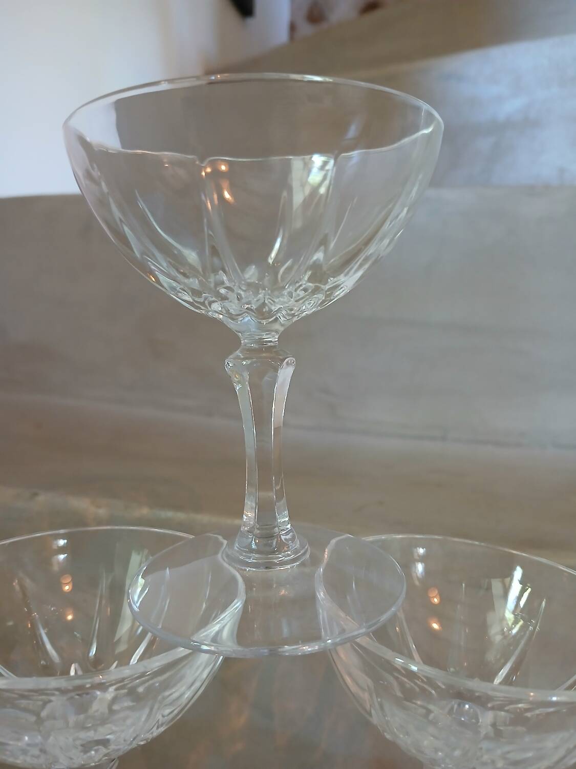 6 antique crystal champagne glasses