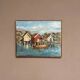 Mid-Century Oil on Canvas “houses with Boat” by Unknown, Vintage & Framed