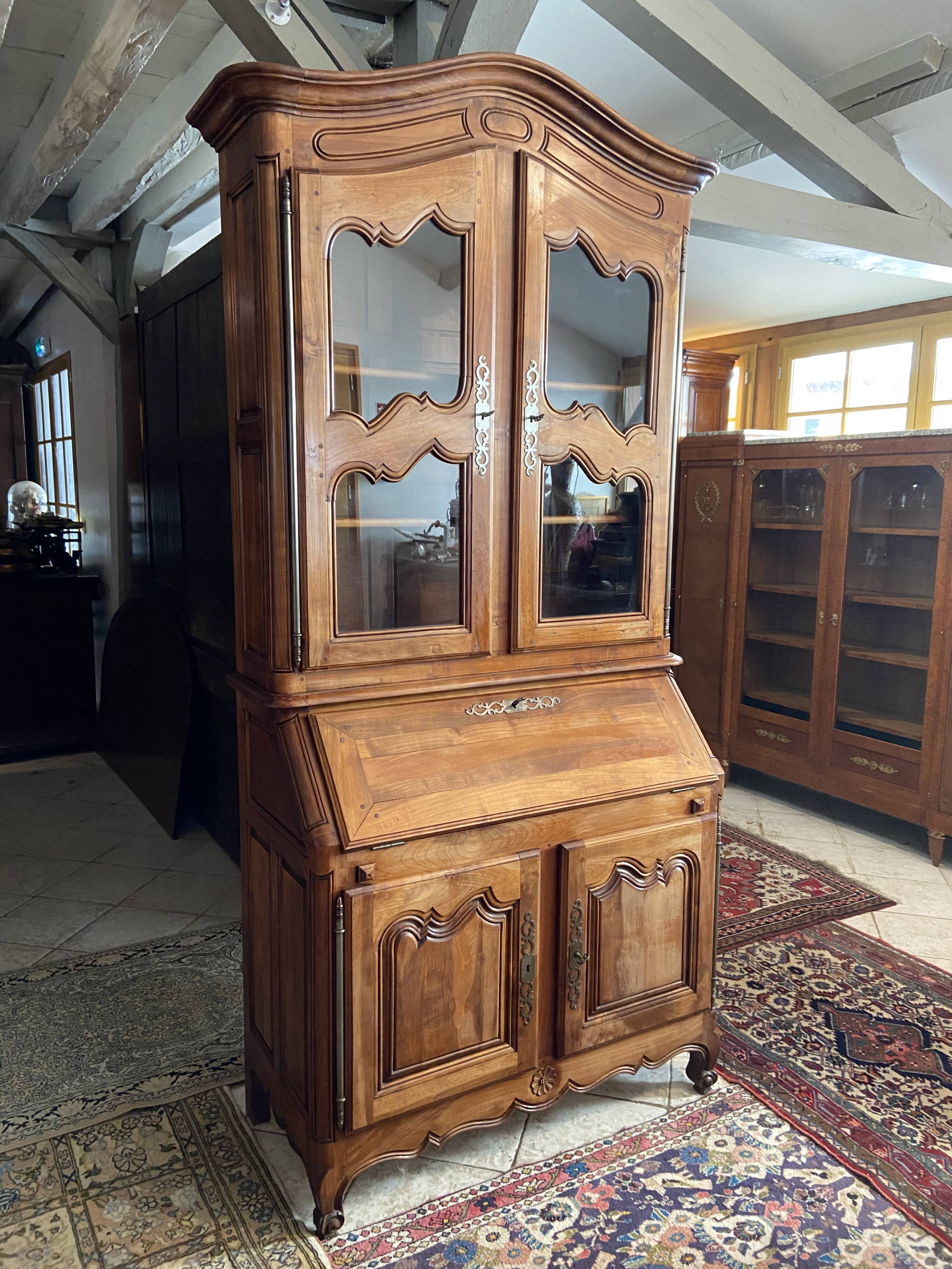 Large writing desk library in solid walnut Louis XV style.