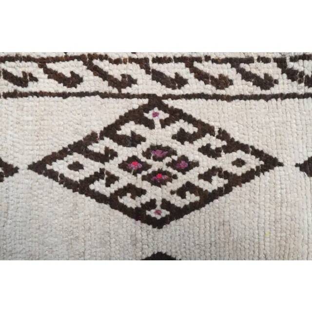 Vintage Turkish Hand-Knotted Wool Cotton White Runner 80x401