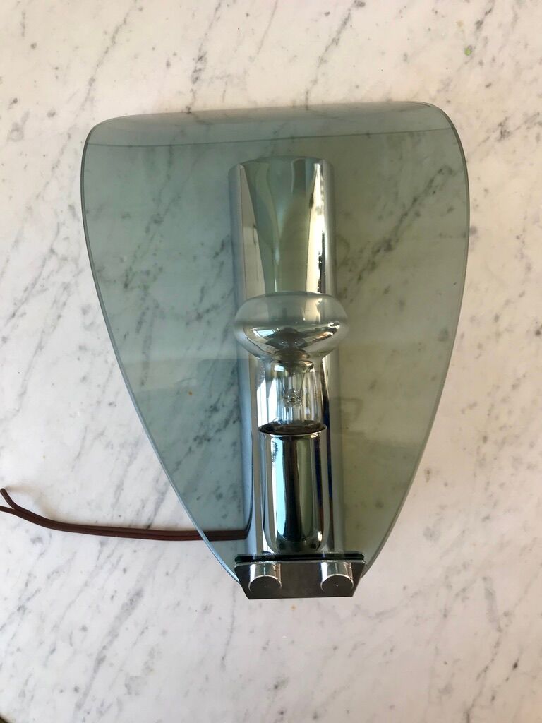 Wall lamp in chrome and smoked glass 70s
