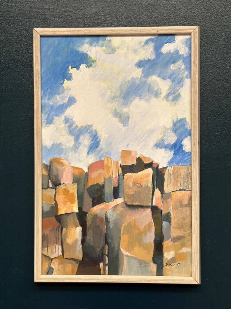 Original Swedish Oil on Canvas – "Landscape" by Eva S. – Signed – Vintage & Framed – 52 × 34 cm (20.5" × 13.4")