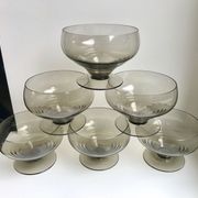 Set of 6 art deco design champagne glasses in smoked glass 30s-40s