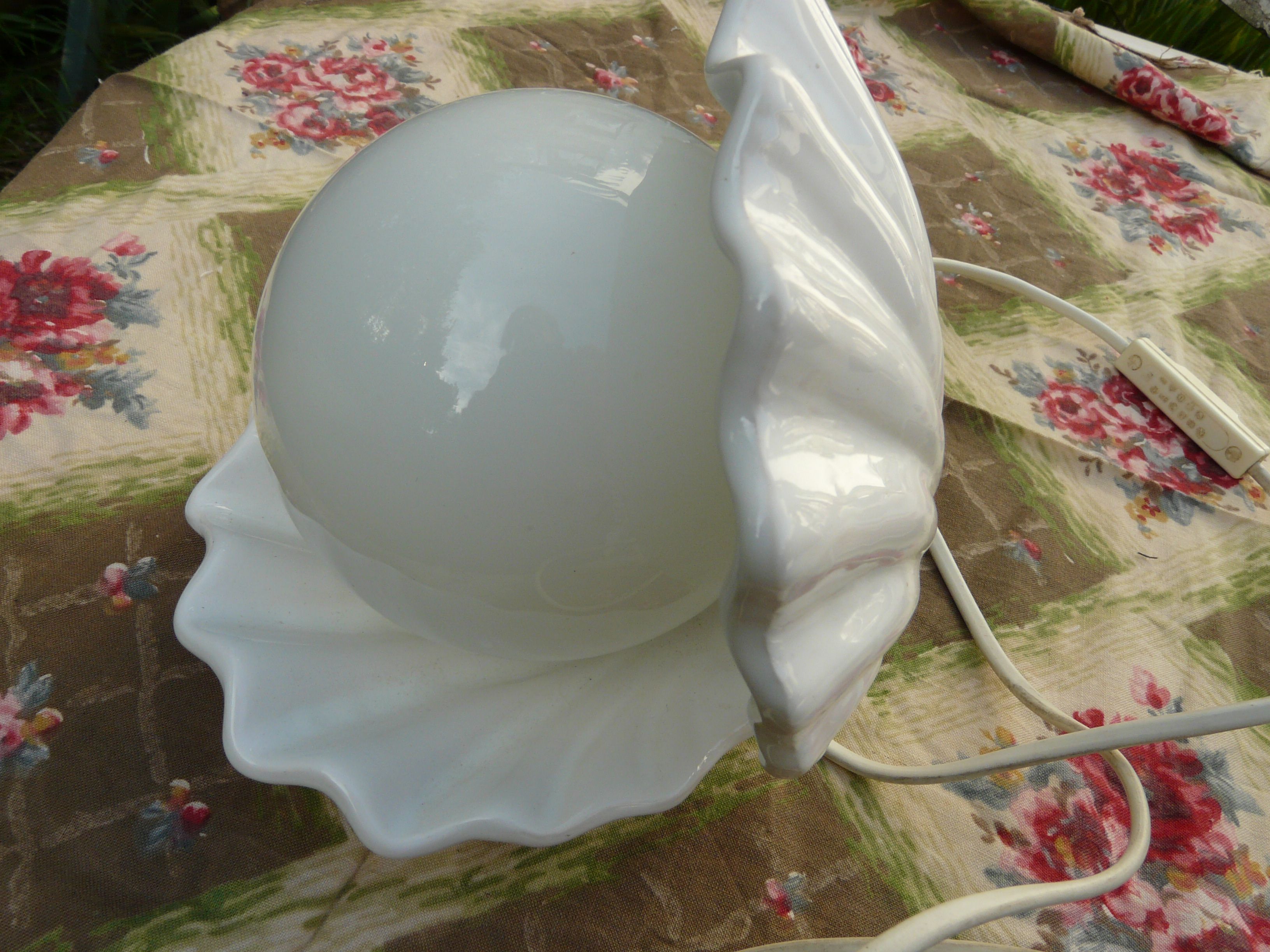 Ceramic and opaline shell lamp France 1970