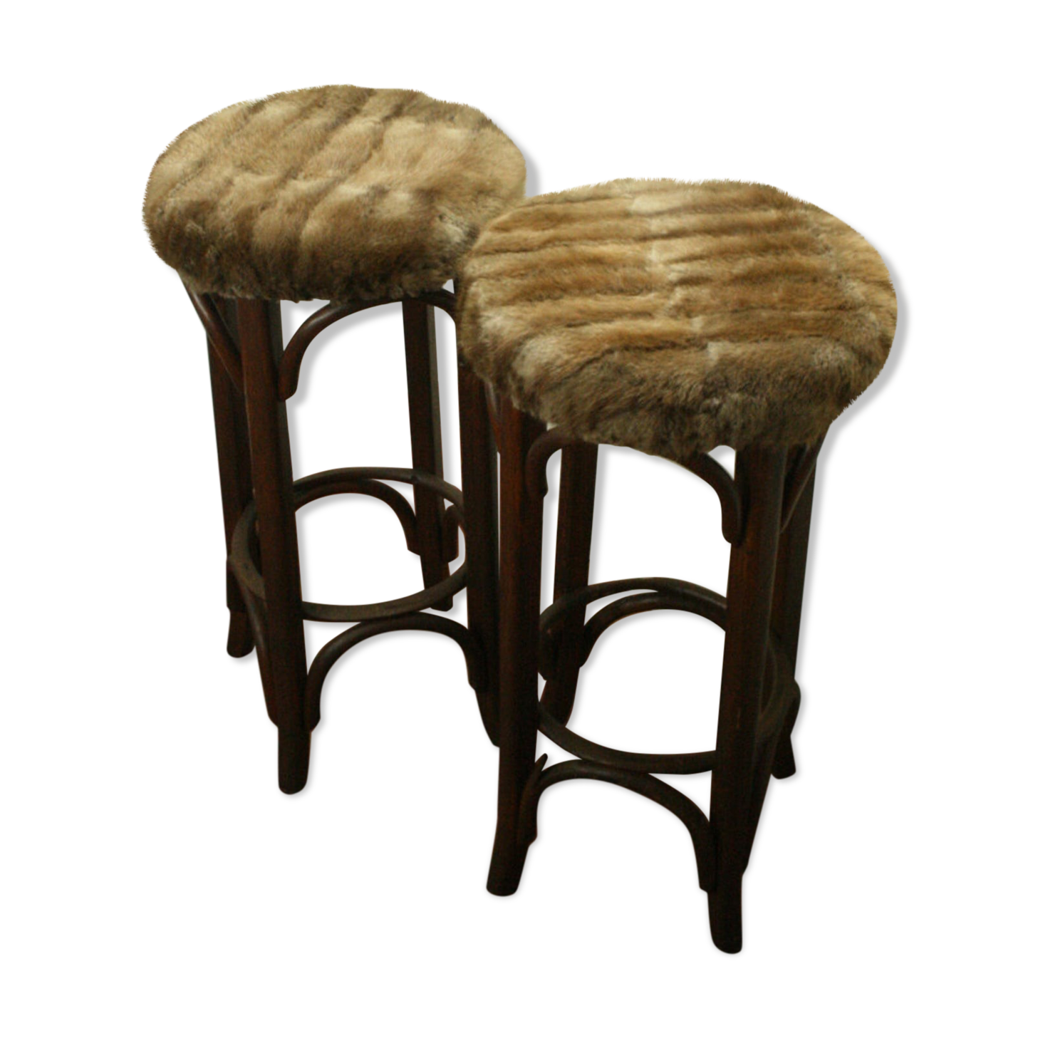 Two vintage folded wooden bar stools