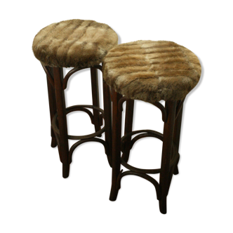 Two vintage folded wooden bar stools
