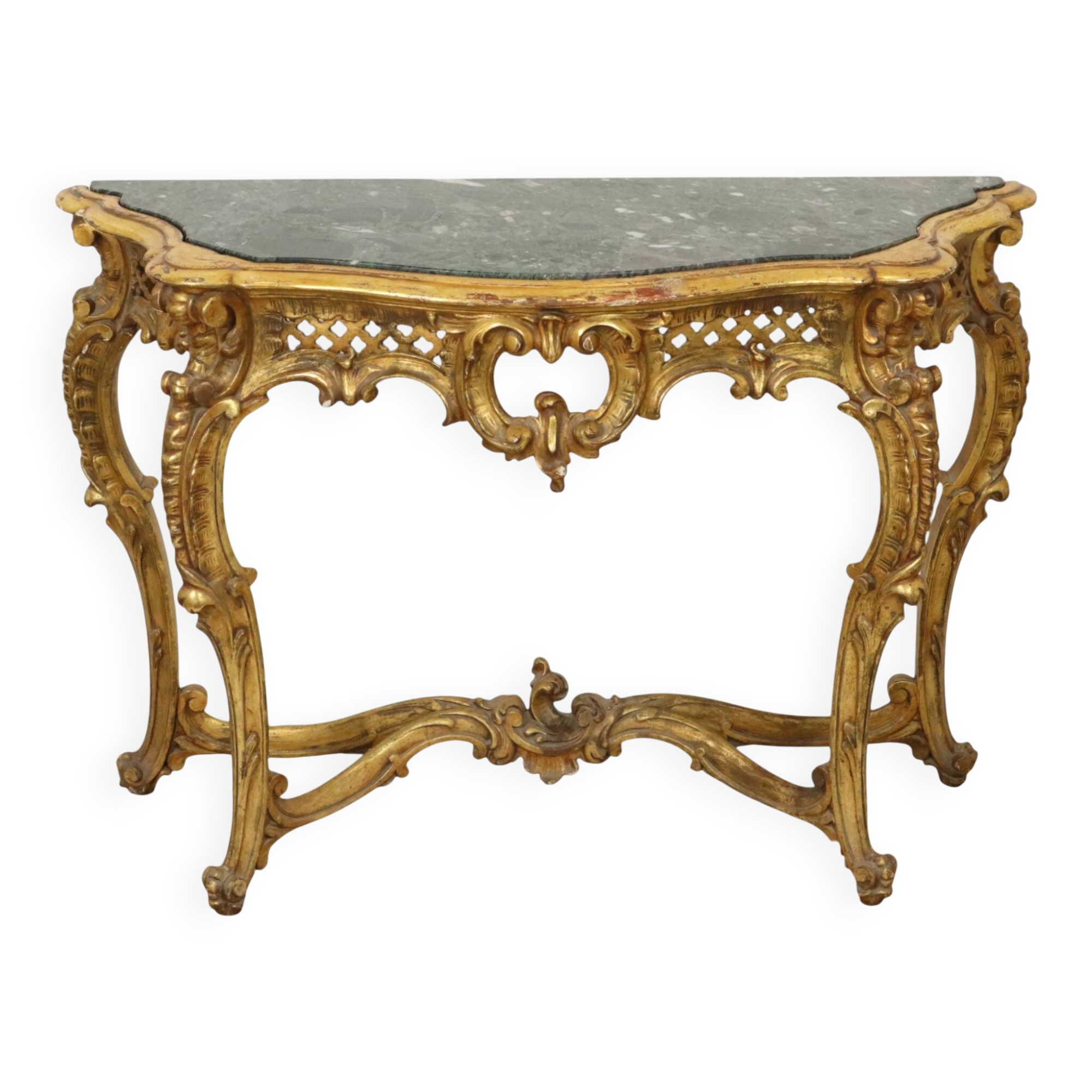 French Louis XV Style Console Gold Leaf Gilded Wood and Marble