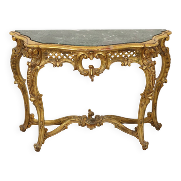 French Louis XV Style Console Gold Leaf Gilded Wood and Marble