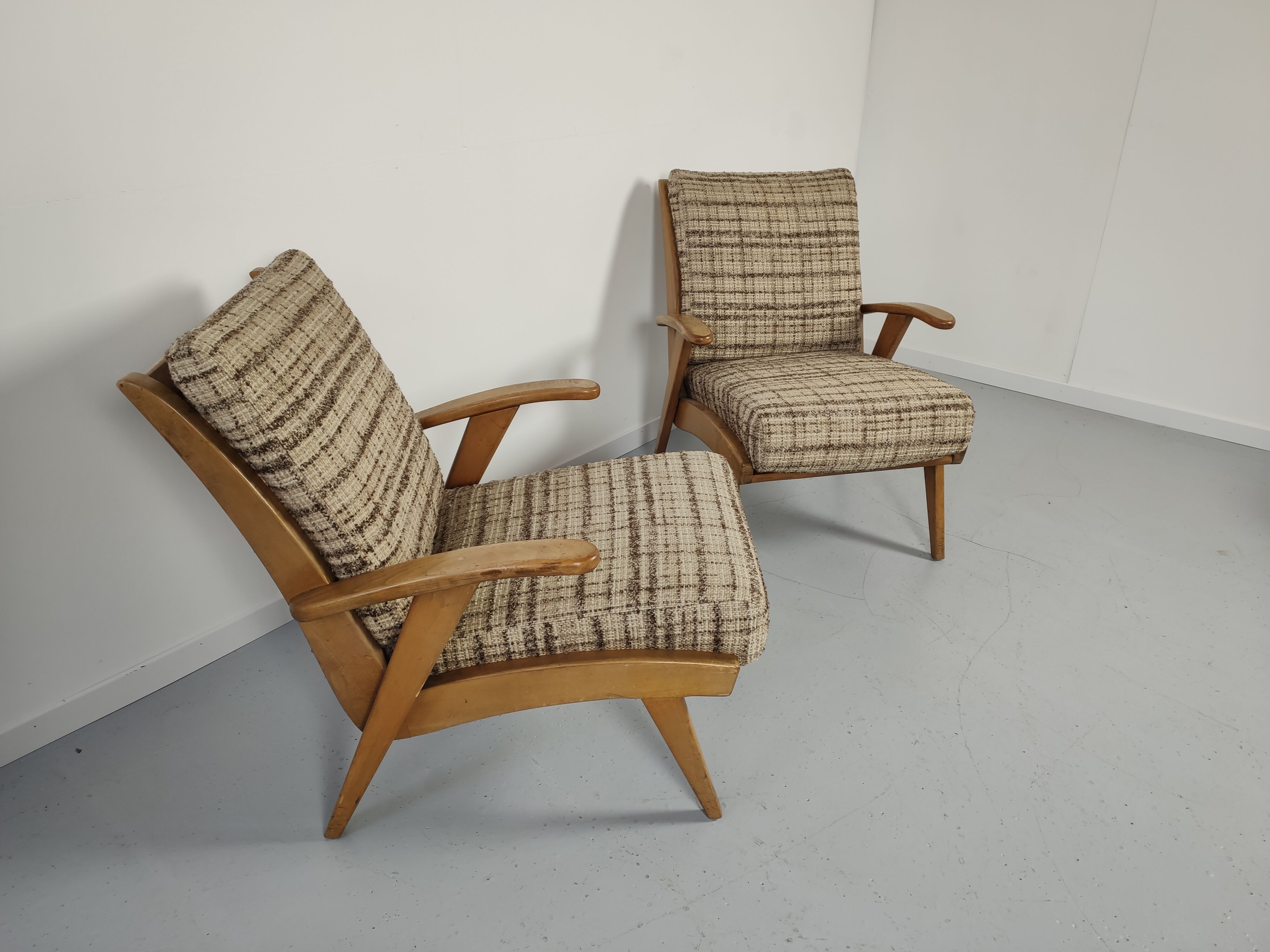 Paire de fauteuils vintage bois tissus 1960s
