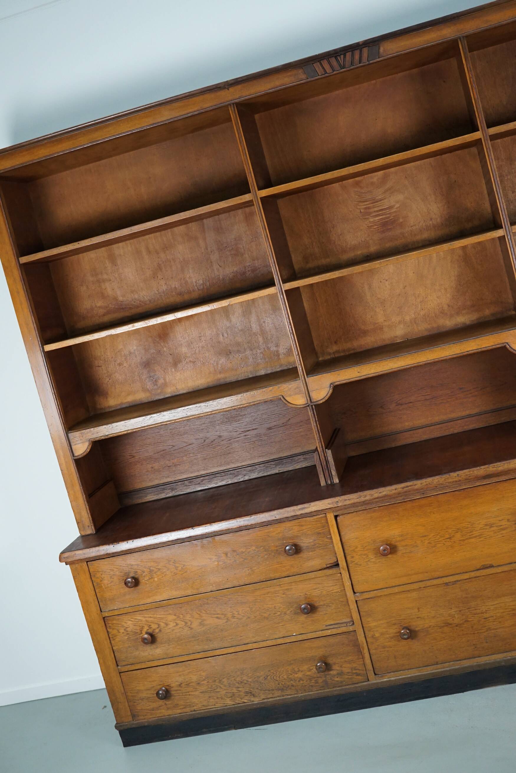 Large Antique Art Deco German Oak Chocolate Shop Cabinet, 1920s