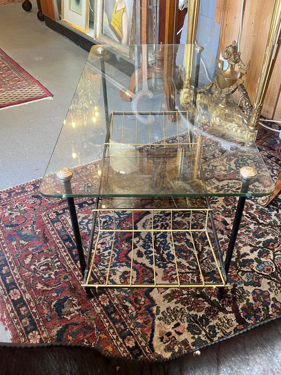 Black Steel Coffee Table with Magazine Rack attributed to Pierre Guariche for Airborne, 1950s
