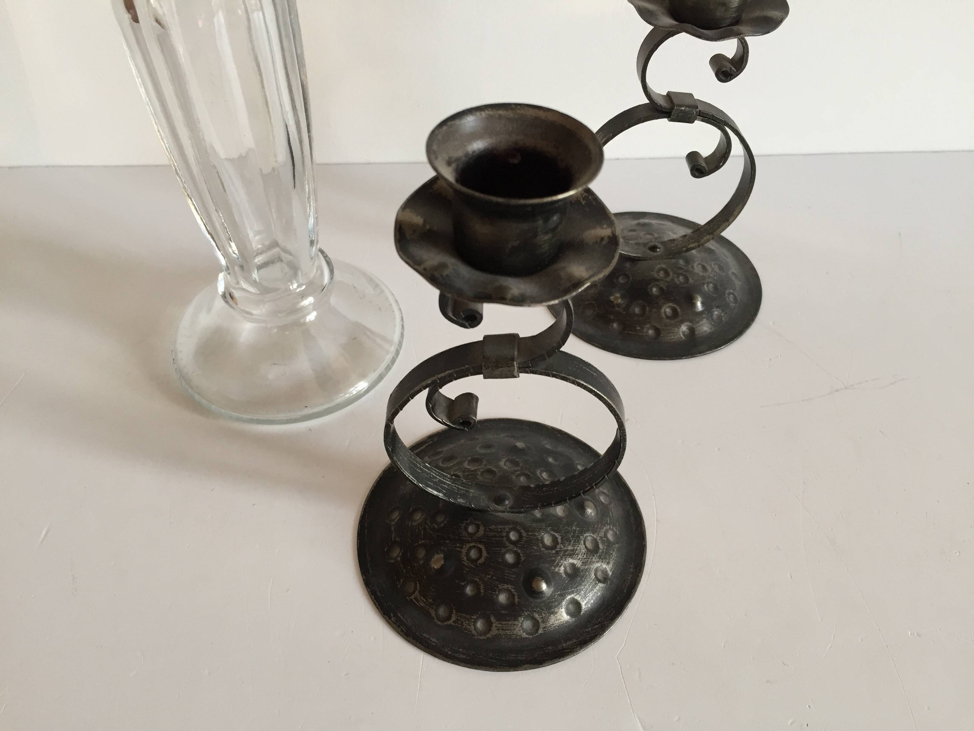 Bougeoirs verre et métal vintage