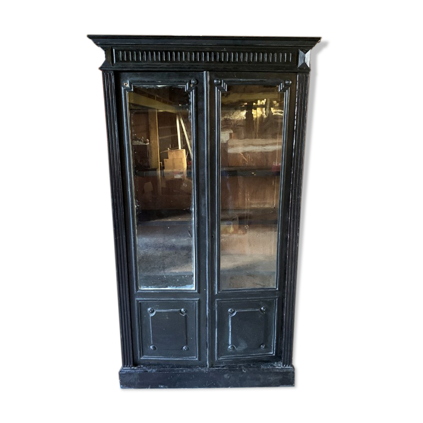 Old black wood showcase