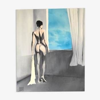 Oil on canvas vintage nude woman