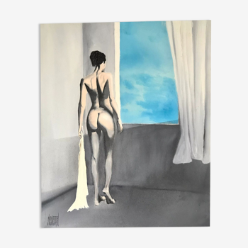 Huile sur toile femme nue vintage