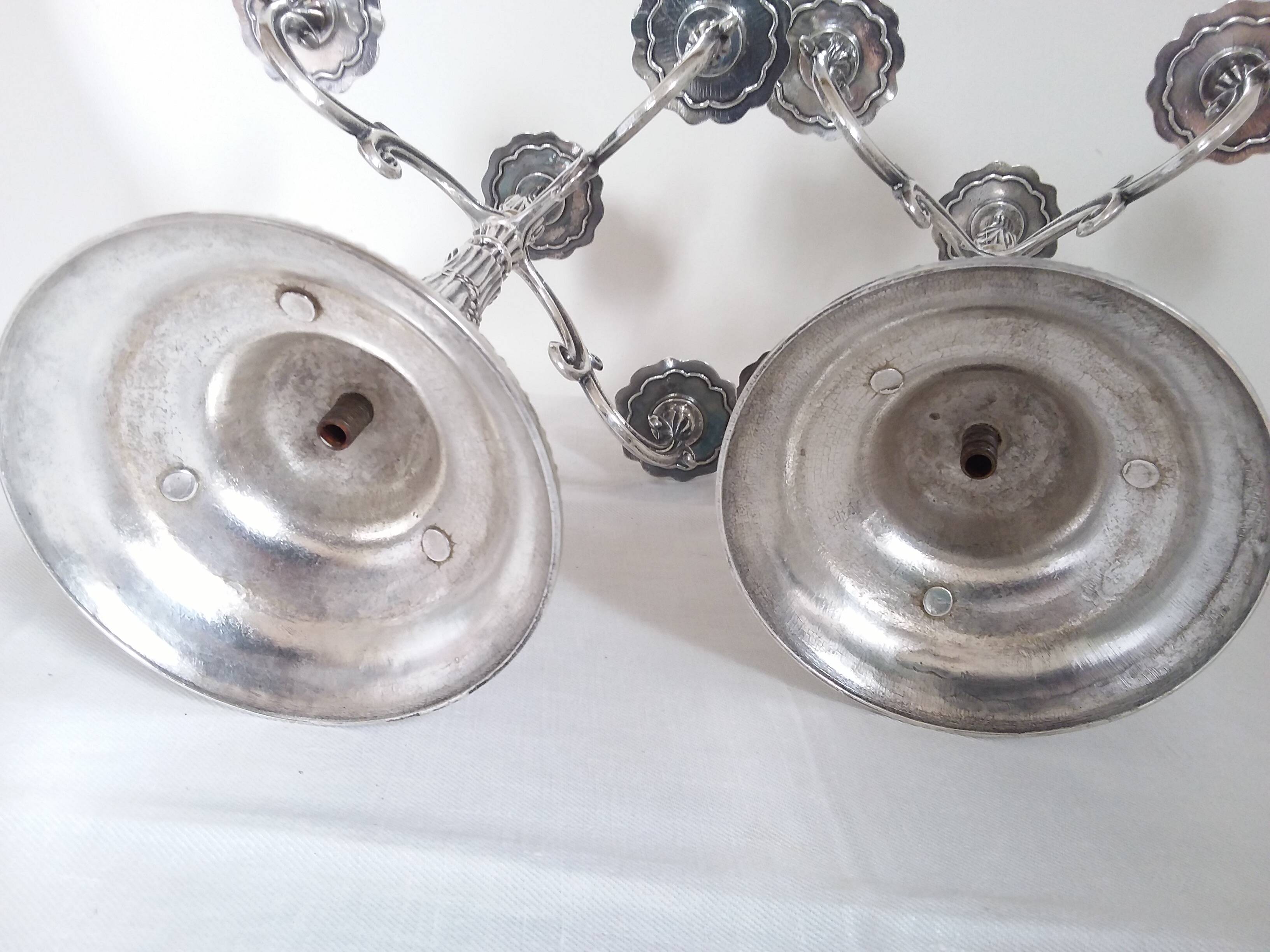 Pair of silver-plated bronze candelabra with 5 light arms.