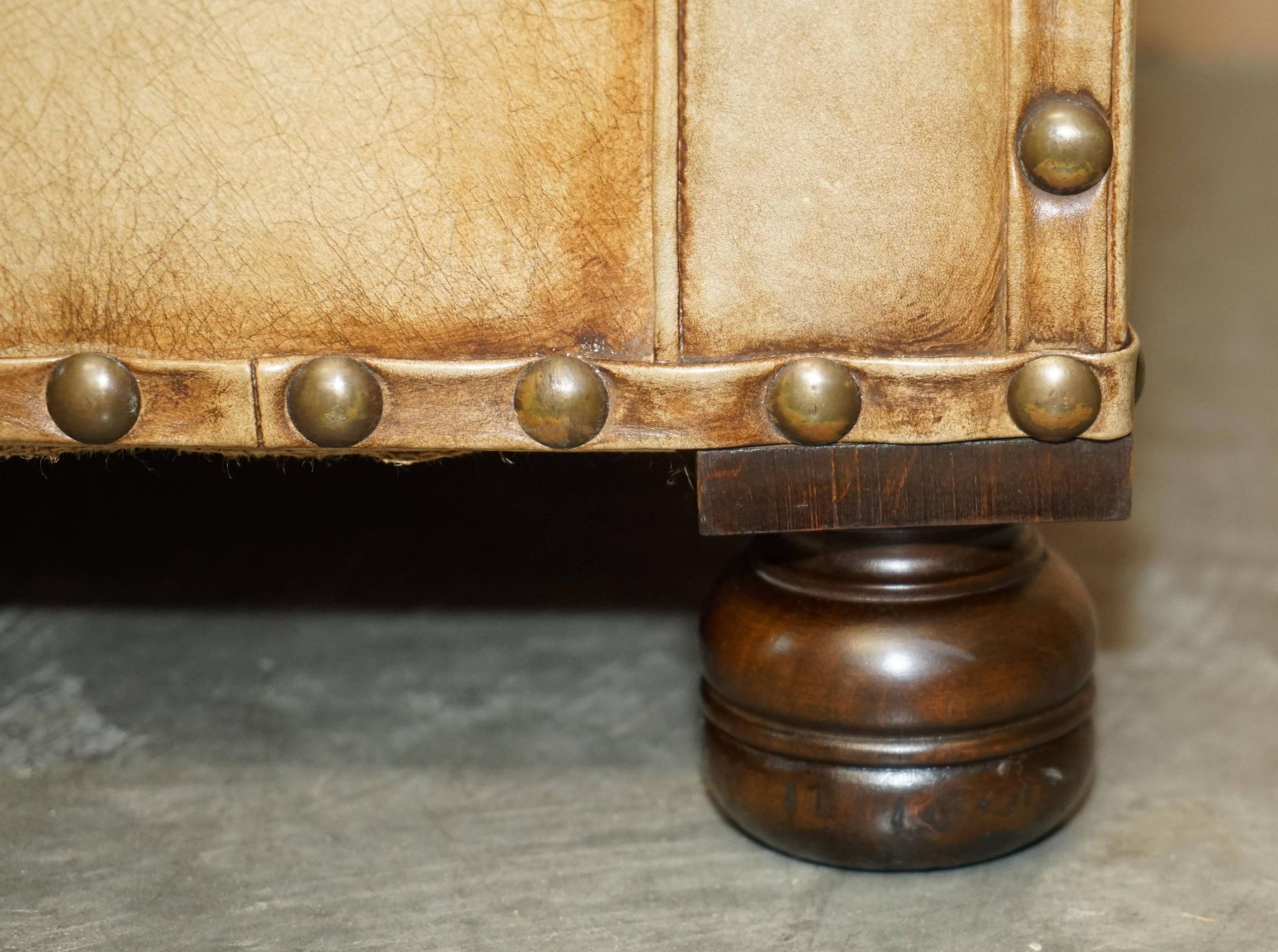 Edwardian Style Leather Two-Seater Sofa with Studs