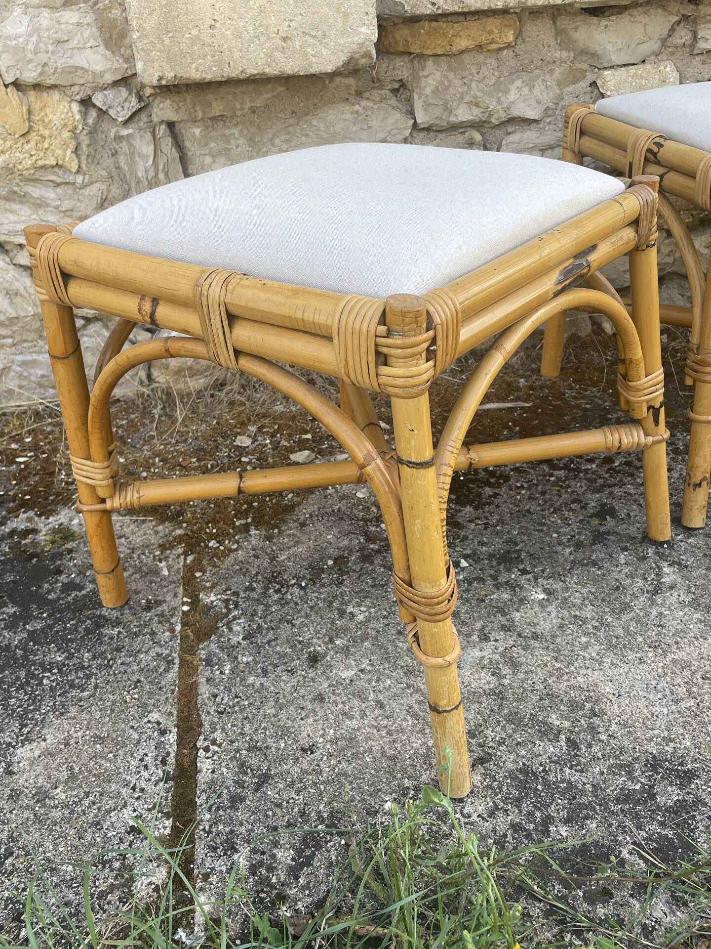 4 tabourets vintage bambou et rotin – années 60/70