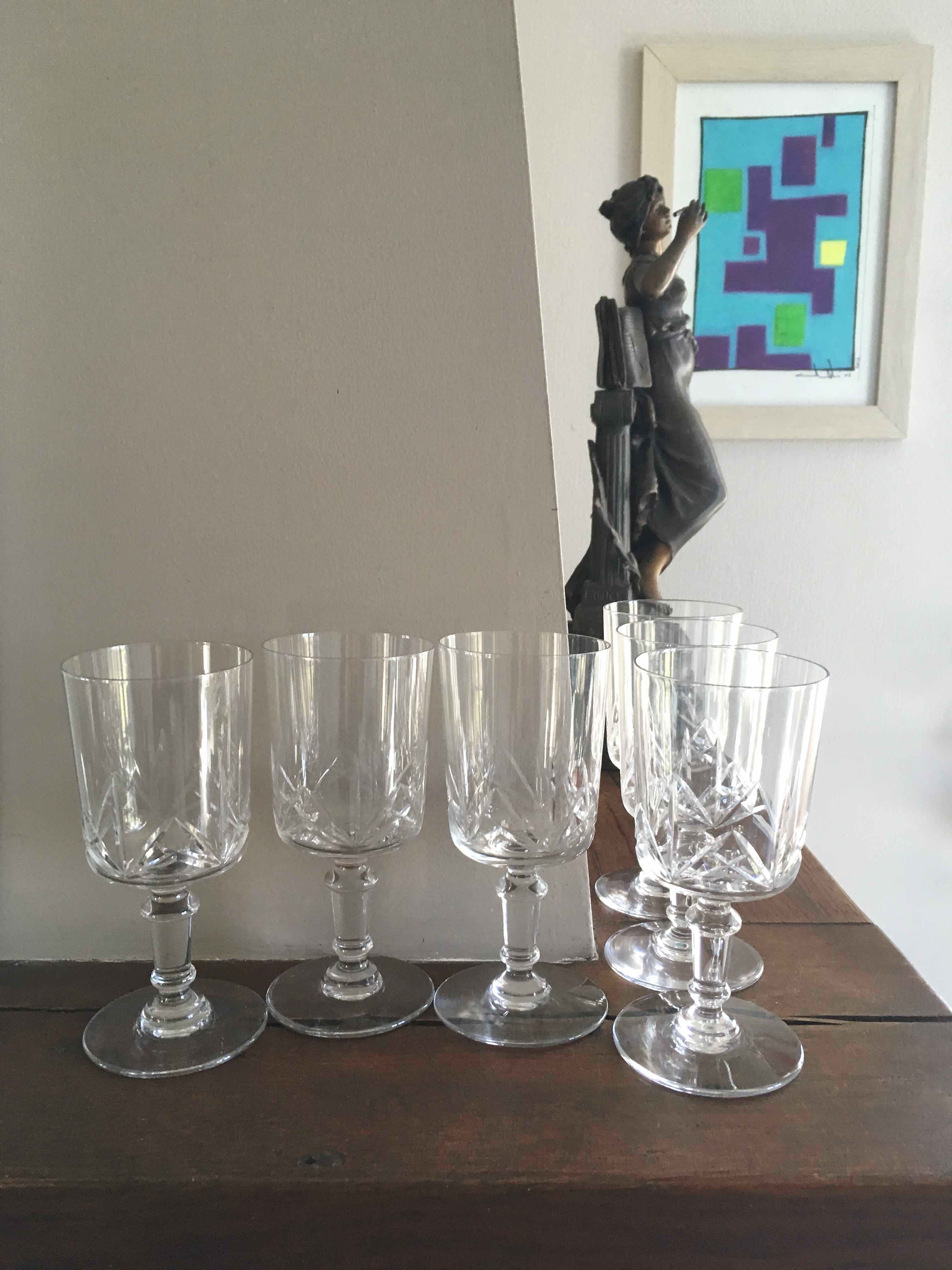 Set 6 cut crystal wine glasses