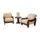Brutalist pair of armchairs in mahogany and cream boucle 1970s.