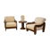 Brutalist pair of armchairs in mahogany and cream boucle 1970s.