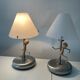 Pair of vintage lamps in wood and chrome metal