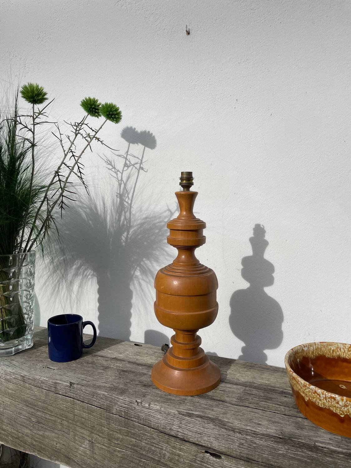 Large turned wooden lamp base
