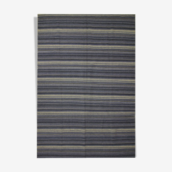 Modern Blue Wool Kilim Area Rug Handmade Flat-Woven Rug- 183x275cm