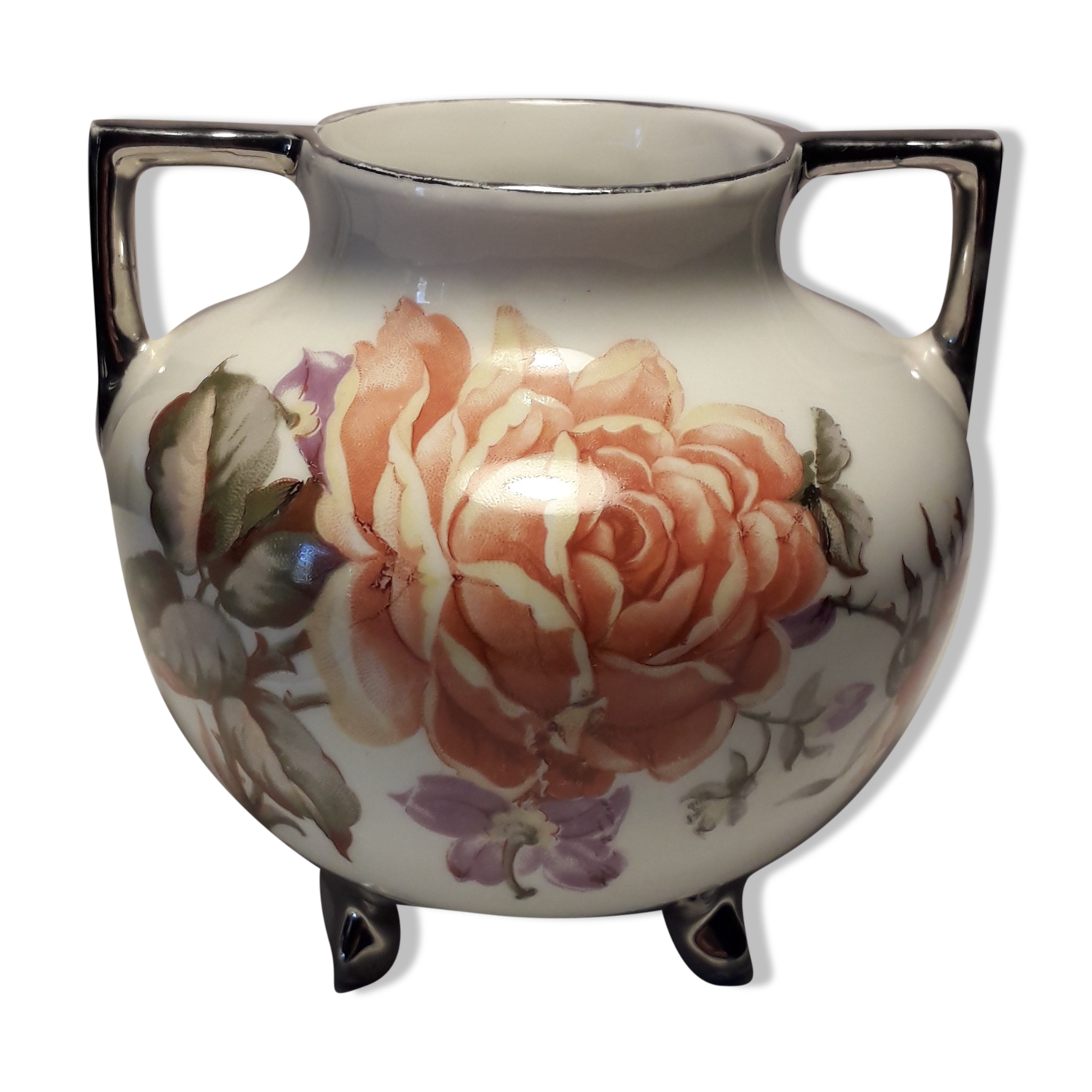 Small old vase with handles in Limoges porcelain.