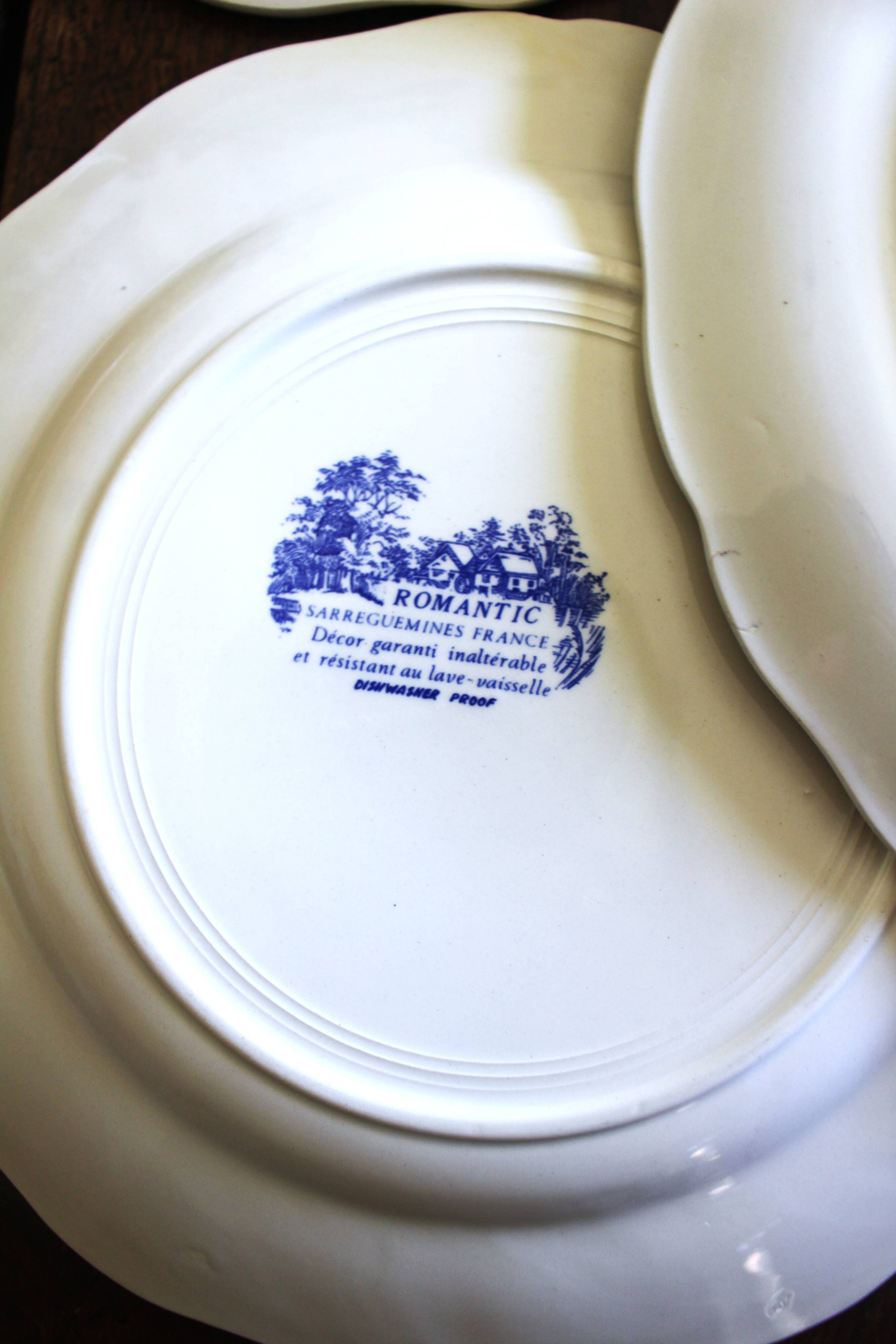 8 romantic blue Lunéville Sarreguemines dinner plates