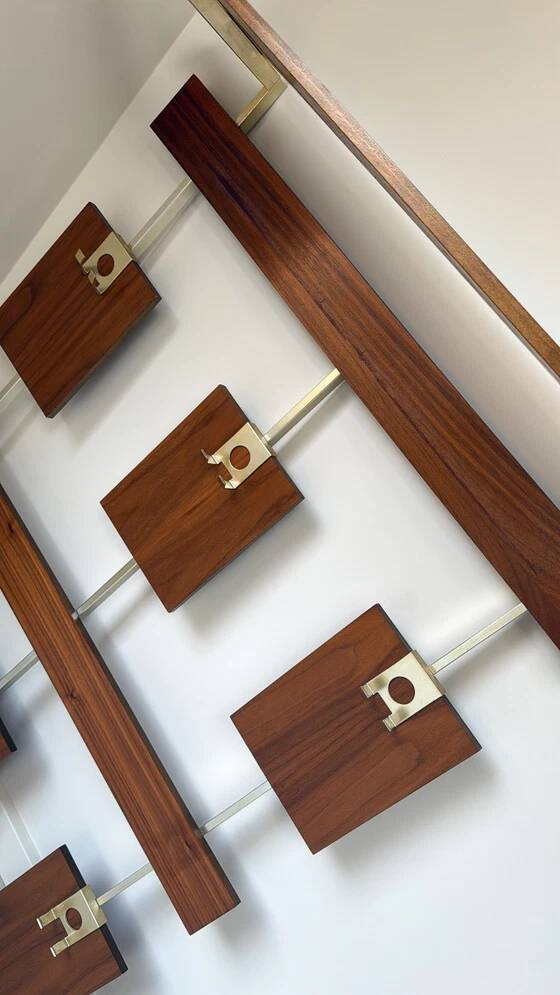 Vintage teak wall coat rack