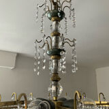 Brass chandelier with crystal pendants