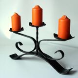 Handmade wrought iron candle holder, 3 arms, vintage